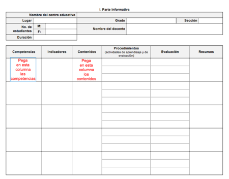 Muestra de formulario de planificación señalando competencias y contenidos.png