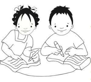 Niña y niño escriben en cuadernos.png