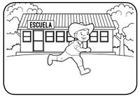 Niño con sombrero corre en la escuela