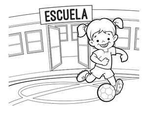 La niña juega futbol en la escuela