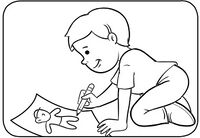 Niño dibuja persona en papel