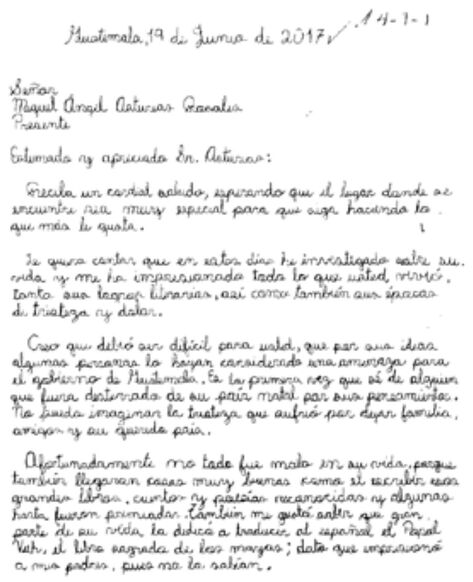 Señor Miguel Ángel Asturias - carta