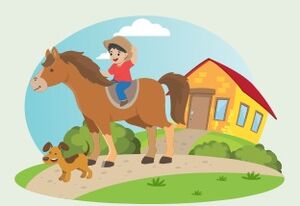 Niño cabalga a caballo con perro.jpg