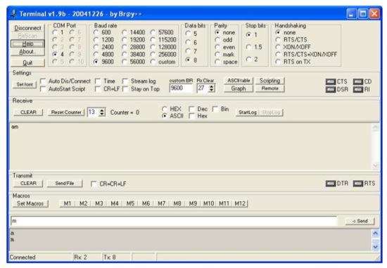 Software Terminal para realizar comunicaciones con el puerto serie - captura de pantalla versión Windows