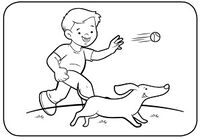Niño lanza pelota para perro