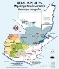 Mapa lingüístico de Guatemala - color en fondo celeste