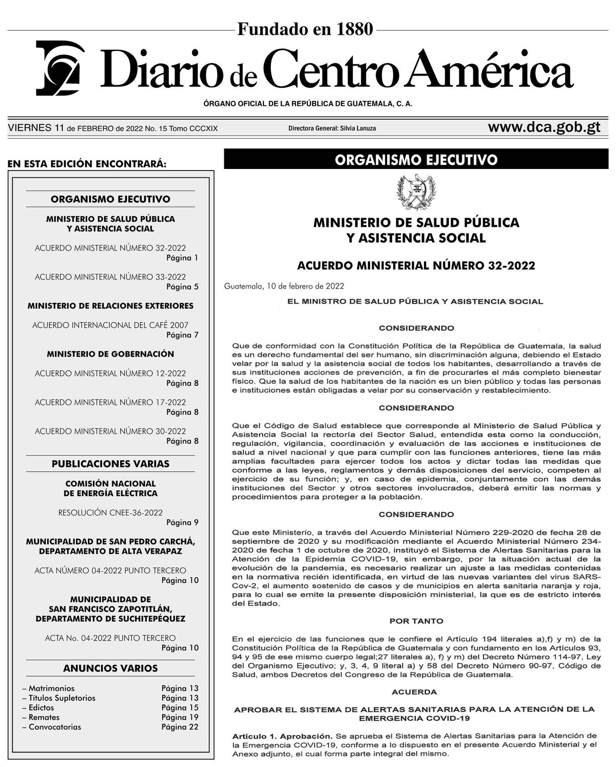 Archivoacuerdo Ministerial 32 2022 Ministerio De Salud 20220210pdf Cnb 7342